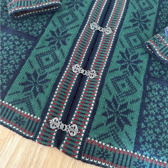 Vintage Nordstrikk womens cardigan jacket virgin wool green navy pewter clasp L - Picture 3 of 10